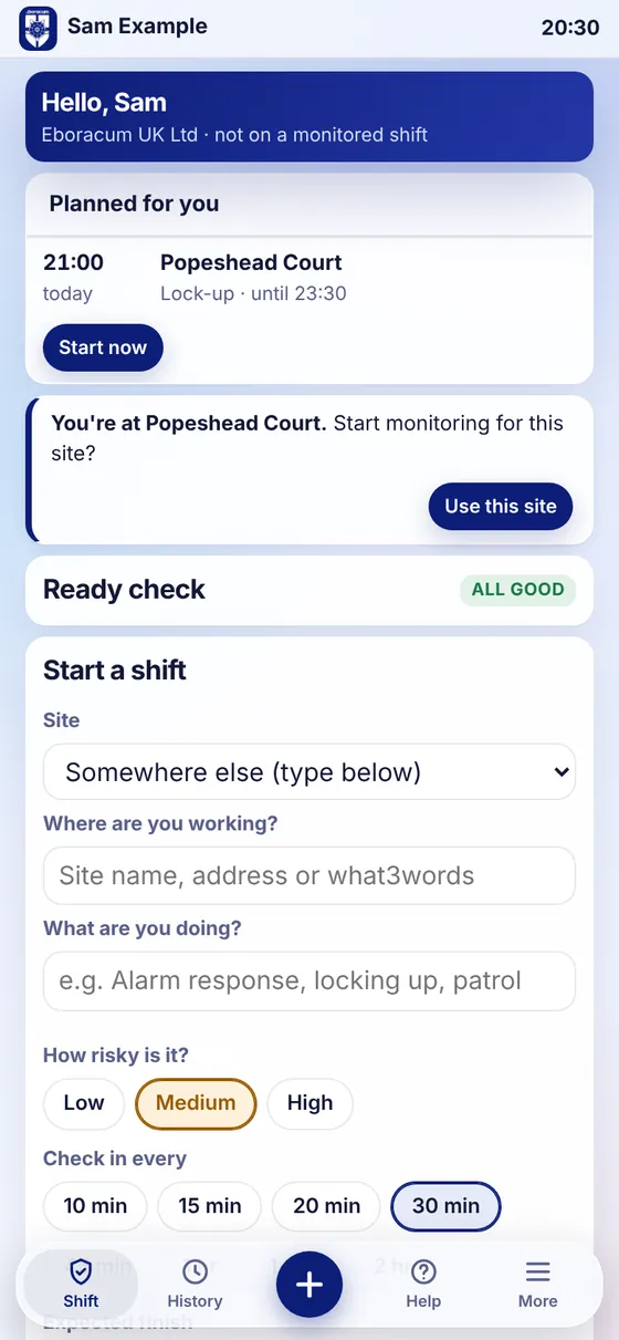 Start a shift with ready check
